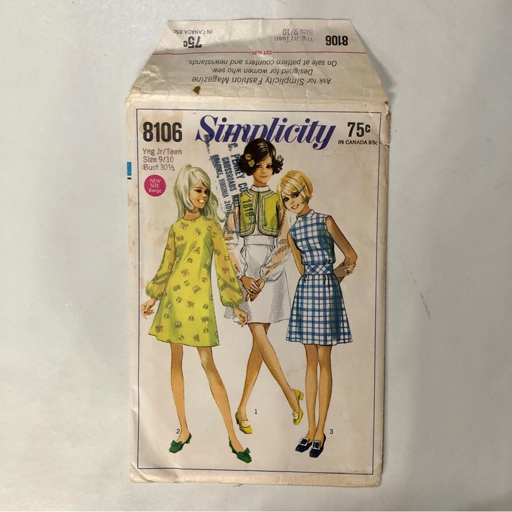 Copyright 1969 Vintage “Simplicity 8106” Dress Bolero Cut Sewing Pattern (9/10) - Picture 7 of 9